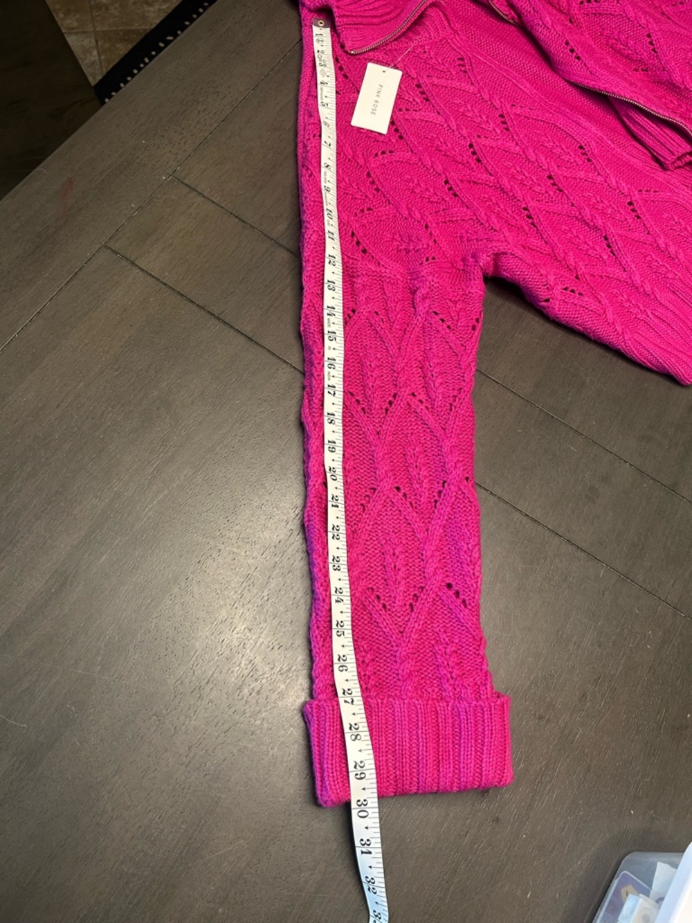 Pink Rose soft cozy fuchsia Barbiecore oversized cable knit zip sweater NWT XL - Picture 8 of 8